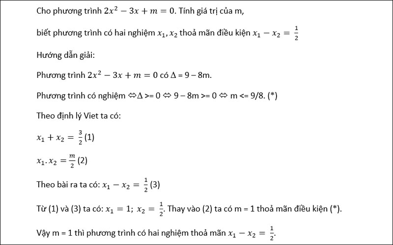 Xác định tham số m bằng định lý Viet